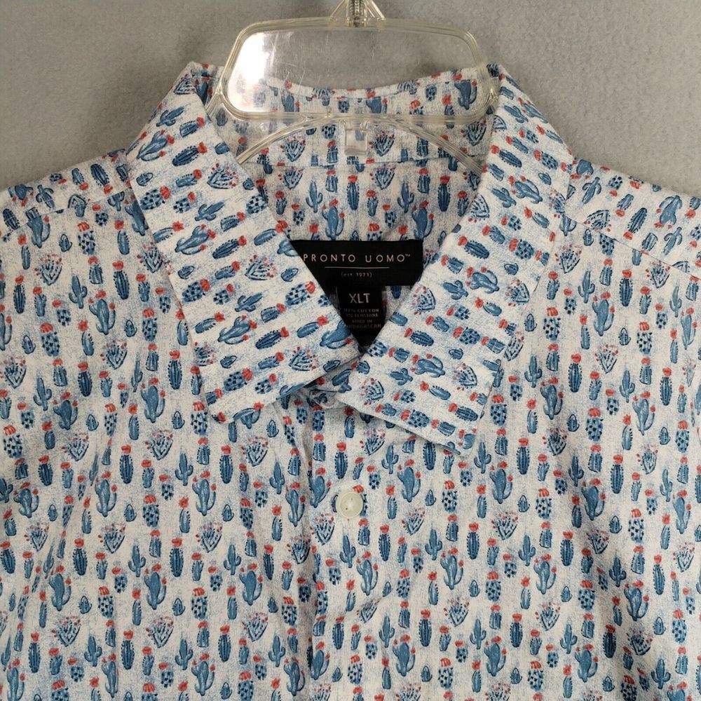 PRONTO Uomo Men's XLT Tall Cactus Print Button Up Short Sleeve Summer S…